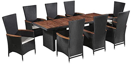 DYRJDJWIDHW bodensofa,palettenmöbel,gartenmöbel Rattan wetterfest,9-TLG. Garten-Essgruppe mit Auflagen Poly Rattan SchwarzGeeignet für Garten, Swimmingpool, Wohnzimmer, Terrasse
