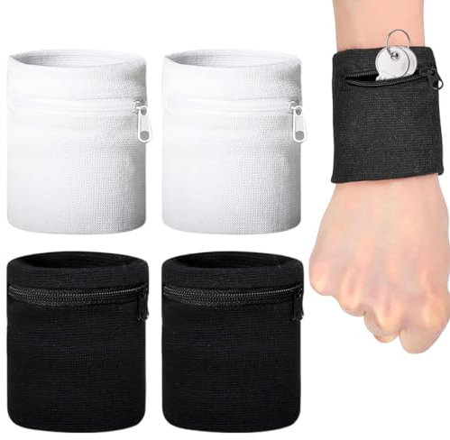 RDNKVB Sport Handgelenk Tasche, Schweißbänder Handgelenk, Armband Münzschlüssel Aufbewahrung Reißverschluss Sport Brieftasche Gym Laufen für Männer & Frauen im Freien Wandern Reisen (Schwarz, Weiß)