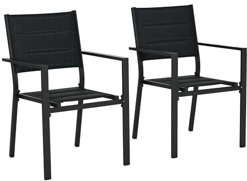 Outsunny Lot de 2 chaises de Jardin en Aluminium avec Tissu en Maille Respirante, empilable, Noir