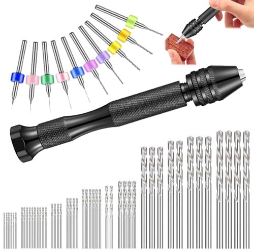 59 PCS Hand Drill Bits Set, with 0.25-3.2mm Precision Pin Vise Hobby Drill 48 0.25-3mm Micro Twist Drills 10 0.1-1mm PCB Mini Drills for Resin Clay Woodworking Jewelry Craft Carving DIY Model Making