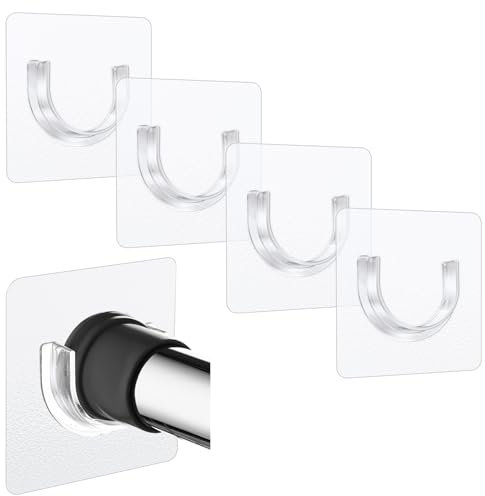 Sibba Supporto per Asta da Doccia 4 Pezzi Staffa Adesiva per Asta per Tenda Senza Foratura Ganci di Tensione Trasparenti Adesivi di Supporto per Montaggio A Parete Strumento per Montaggio