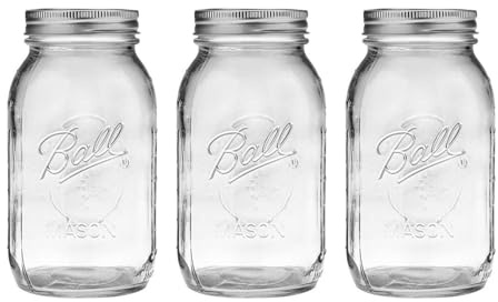Ball Regular Mouth Glass Mason Jars with Lids and Bands, Used for Canning, Pickling, Juice, Jam, Jelly, Quart Size 32 Ounce (Pack of 3)