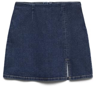 Vero Moda Gonna in Jeans da Donna con Cerniera e Taglio Dritto, Blu Jeans Scuro, S