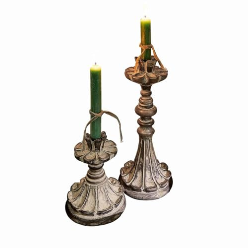 Loberon Kerzenhalter 2er Set Tocantins, antikbraun | Zwei Größen, Nostalgisches Design, Authentischer Vintage-Look, Kerzenständer, Dekoration, Mangoholz