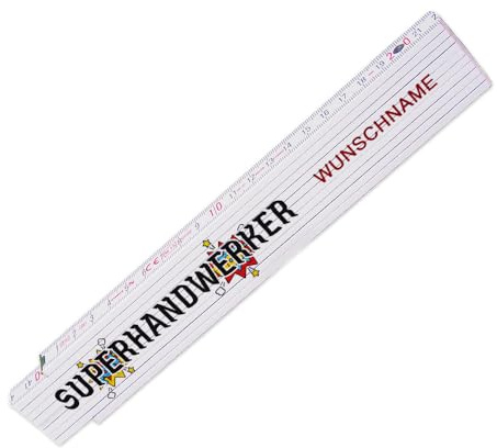 Zollstock mit Wunsch-Namen und Motiv – Superhandwerker - Meterstab individuell einseitig bedruckt - Glieder-Maßstab personalisiert