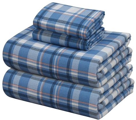 ZOYER Flannel Sheets King Size - 100% Cotton Double Brushed King Size Sheets Set - Deep Pockets 16 Inches Bed Sheets - All Seasons Breathable & Extra Soft - Warm & Cozy, 4 Piece, Ocean Blue