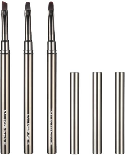 3 Stück Nagel Pinsel mit Deckel, Gel Pinsel Nageldesign Pinsel Nagelbürste Mit Flachem/Rundem/Schrägem Kopf, UV Nägel Gel Detail Nageldesign Stift Für Nagelverlängerungen, Polygele, Aufbaugel(Schwarz)