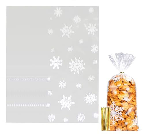 100-Stück Kekstüten Weihnachten,Plätzchentüten Weihnachten,Cellophantüten Geschenktüten,für Weihnachtstüten Zellophantüten,Kleine Transparent Plätzchen Tüten Süßigkeiten,Durchsichtige Kekse Tütchen