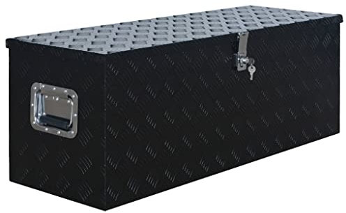 Alu Kiste mit Deckelüberstand verschließbar, Truckbox aus Aluminium, Werkzeugbox Alu Unterbaubox robuste Staubox Werkzeugkiste für Anhänger, LKW, 1085 x 370 x 400 mm Schwarz