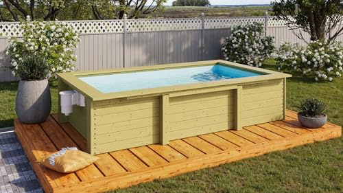CHILLROI® Karibu Pool aus Massivholz mit Skimmer, Filteranlage & Sand, 2,2 m³ Volumen, Poolfolie, Gartenpool aus Holz mit 56 cm Wassertiefe, inkl. Deck & Schutzvlies
