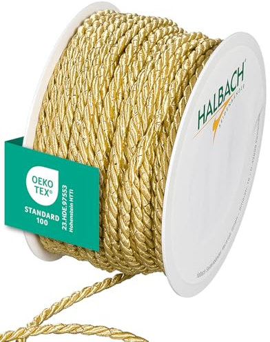 Halbach Seidenbänder Cordoncino bicolore di alta qualità, larghezza 4 mm, lunghezza 25 m, prodotto in Germania e certificato Öko-Tex, cordoncino in raso scintillante in acetato, colore: giallo