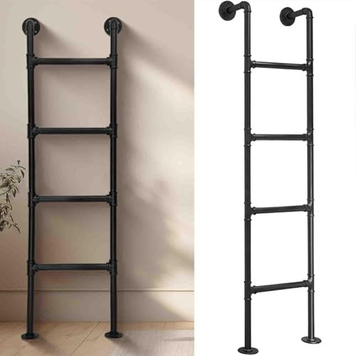 NIKSHI Schwarze schmiedeeiserne Loft-Leiter, schwere Feuerflucht-Leiter 100cm-300cm Keller Egress Fenster Leiter Wand befestigte gerade Leiter,Black-100cm