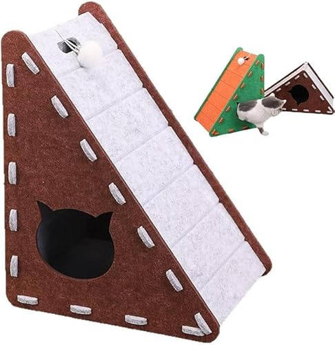 Mellowkin Rascador Triangular con Cama para Gatos - Fieltro Vertical Integrado, Resistente al Desgaste, No Desprende Pelusa, para Interior y Protección de Muebles