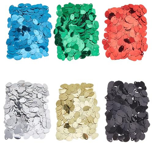 Hobbspring 6000 paillettes piatte in 6 colori, 8 x 5 mm, ovali sciolti in PVC, applicazione iridescente, paillettes per vestiti, ricamo, applique a maglia, artigianato