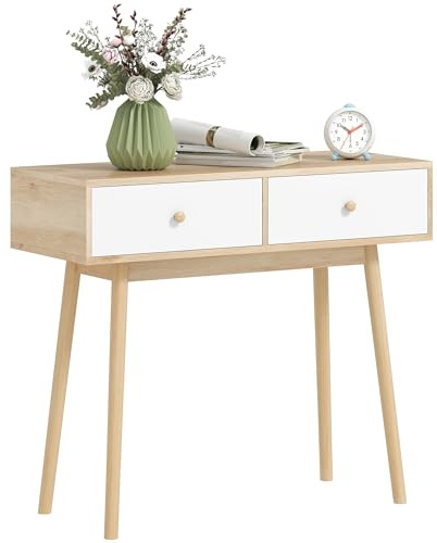 HOMCOM Mesa de Consola Estrecha con 2 Cajones Moderna para Entrada Roble