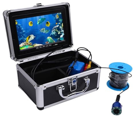 Bewinner Camera da Pesca Subacquea, Display da 7 Pollici da 7 Pollici da 7 Pollici con Cavo da 30 Metri, 8 LED Leggeri, Fotocamera Impermeabile per Lago, (Spina europea)