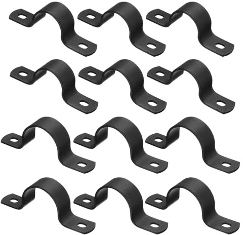 sourcing map 12Pcs Metal Pipe Clamps, 2 Sizes Carbon Steel Two Hole Strap U Bracket Tube Clip Conduit Clamps for Pipe Fixing Wire Cord Installation Decorating, Black (3/4, 1)