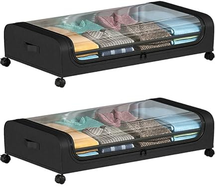 Confezione da 2 contenitori sotto il letto, con ruote, grandi cassetti arrotolabili sotto il letto, per vestiti, scarpe, giocattoli, facili da estrarre