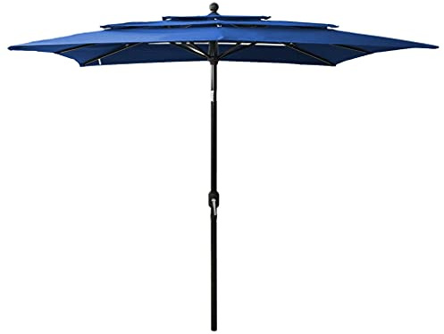 Parasol de Jardin Extérieur, 3 Couches Bleu Azur, Mât en Aluminium Thermo-Laqué, Parasol Terrasse et Balcon, Protection UV 99%, Parasol Plage Anti-Vent, Inclinable à Manivelle,250 x 250 x 260 cm
