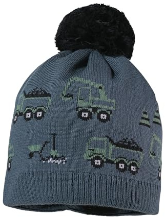 maximo MINI Boy-Mütze, Baufahrzeuge Pompon, Futter