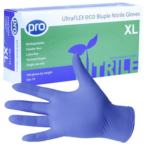 PRO Biodegradable Blue 3.5g Nitrile Disposable Gloves, XL 100 pack | UltraFLEX Bluple Disposable Gloves, eco-friendly, powder-free, latex-free nitrile. Food safe. Ideal for Catering & Care Homes