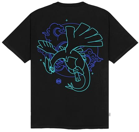 Dolly Noire Pokémon Maglietta Lugia, Nero - Unisex, Tshirt 100% Cotone, Collezione Ufficiale (IT, Testo, XL, Regular, Regular)