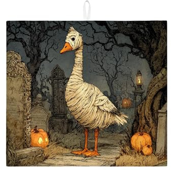 Halloween Dish Drying Mats For Kitchen Counter, Goose Design Absorbent Dish Drainer Rack Mat, Vintage Microfiber Drying Pad For Coffee Bar Protector 16x18 Inch
