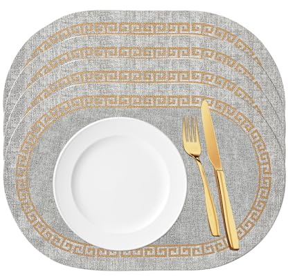 Salvamanteles Individuales para Mesa Manteles Individuales Lavables Juego de 4 Mantel Individual Antimanchas Impermeable Salvamanteles Oval para Mesa de Comedor de Cocina Decoracion (Gris-TY)