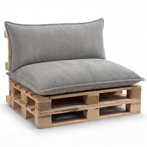 Gutekissen® Palettenkissen Set – Sitzkissen für Europaletten – Palettenpolster, Gefüllt mit Granuliertem Poulirette-Schaum PLL (Hellgrau, Set (Sitzkissen 120x80 +Rückenlehne 120x40))