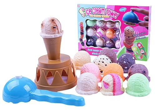 Toddler Ice Cream Stacking Toy, Ice Cream Scoop Pretend Play Food Set, Fine Motor Skills Learning Stacking Balancing Preschool Activities for Toddler Children Girl Boy Birthday