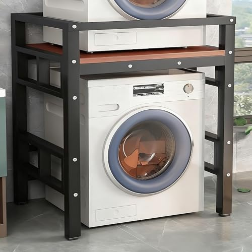 Kit Superposition Machine à Laver Sèche-Linge, capacité de charge de 500 kg, Structure Acier 4x4cm Renforcée, Pieds Anti-Dérapants Réglables(Front-loading-Black B)