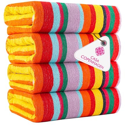 Casa Copenhagen Monaco Handtücher 4-Stück Geschenkset aus – Regenbogen Strandtüchern, 75x150 cm extragroße Pooltüchern 100% Baumwolle (perfekte Sommer Geschenkset für Damen & Herren)