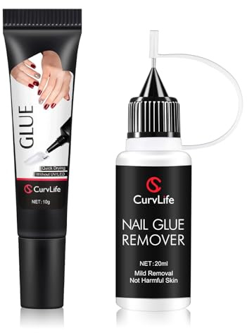 Curvlife 10g Semi-Solid Glue and 20ml Pinpoint Nail Glue Remover Kit | No UV Lamp Needed, Air-Dry Nail Glue Gel for Press on Nails, with Gentle Non-Acetone Remover, Long-Lasting Hold