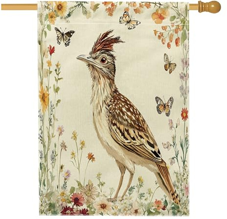 Spring Roadrunner Vogelhaus-Flaggen, 71,1 x 101,6 cm, doppelseitig, Vintage-Blumenpflanze, Standard-Jute-Flaggen, Tier-Hinterhof-Flaggen, Outdoor-Dekoration