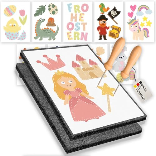 Children's pricking needle set with 10 templates - pricking set for children - 2 x pricking needles with wooden handle and 2 x tingling felt (20 cm x 15 cm x 1 cm) - ergonomic and safe - ideal for