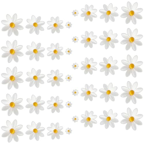 HJZHII 40 Stück Gänseblümchen Bügelflicken, Blumen Patches zum Aufbügeln | Flicken zum Aufbügeln Gänseblümchen Bügelbilder Bügelpatch Gestickte Applikation für Textilien Kleidung Jeans Jacken Taschen