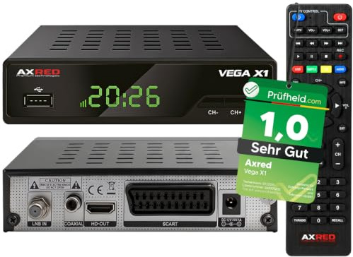 Récepteur satellite AXRED Vega X1 HDTV avec fonction d'enregistrement, compatible HD, Full HD, récepteur satellite numérique pour satellite, satellite, TV, récepteur HD, HDMI
