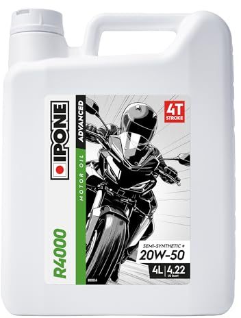 Ipone - Aceite Moto 4 Tiempos 10W50 R4000 RS - Bidón 4 litros - Lubricante Semisintético con Ésteres Resistencia Excepcional al Desgaste y Protección del Motor