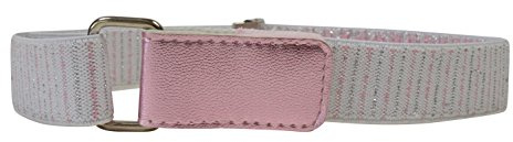 Olata Cintura da Bambina con Brillantini, Elastica e con Chiusura a Gancio e a Strappo (1-6 Anni). Bianco con Rosa/Argento