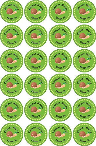 INDIGOS UG Namensaufkleber Kinder Schule rund - 40x40 mm - 077 - Schnecke - 24 Sticker Kindergarten - Aufkleber selbst gestalten - Federmappe, Lineale - wasserfeste Klebeetiketten