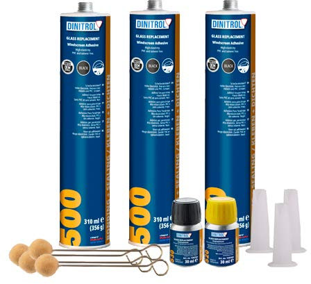 REJEL 3 x Dinitrol 500 Windschutzscheiben-Montage-Set, Klebstoff, Dichtmittel, Glas, OEM
