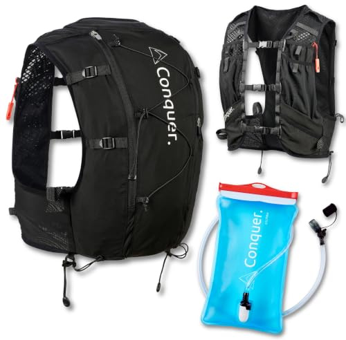 Conquer. Laufweste 15L mit 2L Trinkblase – Damen & Herren Trailrunning Rucksack mit Trinksystem | Laufrucksack für Marathon, Langstrecke & Joggen | Hydration Vest