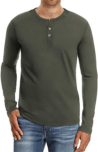 AIYINO Mens Casual Slim Fit Basic Henley Long Sleeve Fashion T-Shirt(Size 2XL,Army Green)