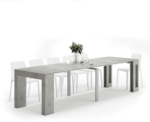 MOBILI FIVER, Table Console Extensible avec rallonges intégrées, Easy, 45(305) x 90 cm, Gris Béton, pour 12 Personnes, Console Extensible pour Entrée, Salon, Made in Italy