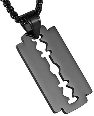 HZMAN Razor Blade Model Dog Tag Anhänger für Herren Edelstahl Hip Hop Rock Halskette Schmuck Geschenk (Schwarz)