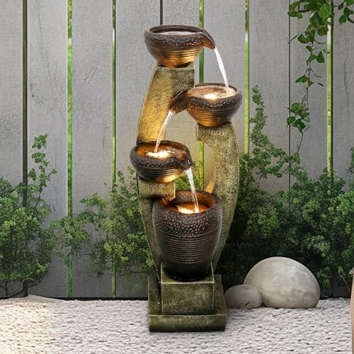 Chillscreamni Fontana moderna per esterni - 100cm moderna fontana da giardino con illuminazione a LED e rumore dell'acqua calmante, design contemporaneo, fontana decorativa per giardino e partenza