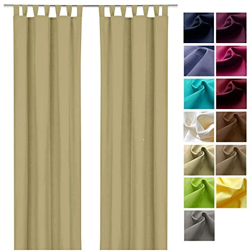 heimtexland ® Dekoschal Baumwolle Uni Blickdicht Vorhang Schlaufenschal Gardine Sand Taupe HxB 230x125 Typ625