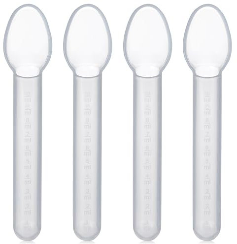 Cuillère à médicaments calibrée pour enfants, bébés et jeunes enfants - (Pack de 4) - Distributeur gradué de médicaments liquides par voie orale en plastique d'une capacité de 2 cuillères à café/10 ml