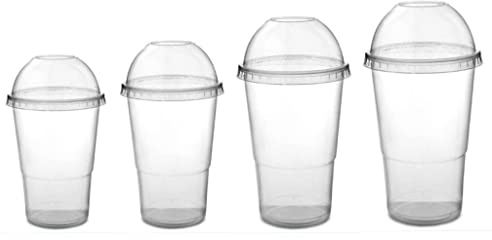 Nicoletti 100 Bicchieri in PLASTICA con Coperchio A Cupola e Foro Ideali per Drink BIBITE Frappe Granite (300ml)
