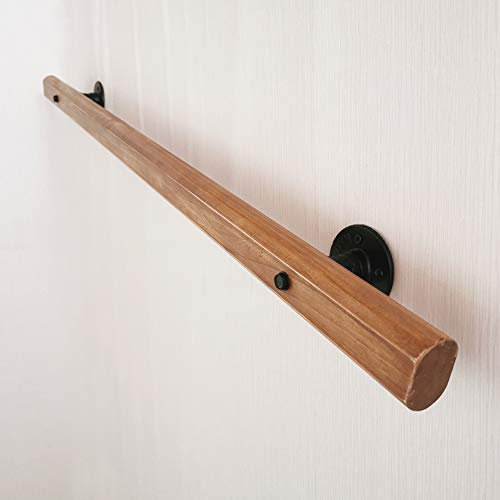 Neckip Home Staircase Handrails Wooden Non-Slip Stair Railing for Indoor Outdoor Safety Support Wall Mount Hand Rails with Installation Kit Easy to Install (Brown,100cm)